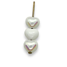 Load image into Gallery viewer, Czech glass tiny heart beads 50pc opaque white AB 6mm
