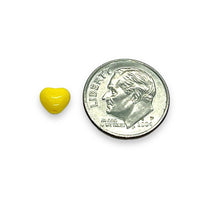 Load image into Gallery viewer, Czech glass tiny heart beads 50pc opaque yellow AB 6mm
