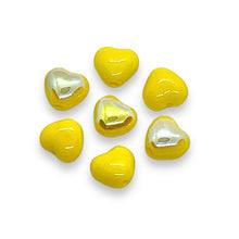 Load image into Gallery viewer, Czech glass tiny heart beads 50pc opaque yellow AB 6mm
