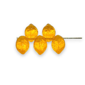 Czech glass lemon fruit beads 12pc translucent dark yellow