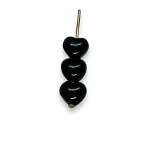 Load image into Gallery viewer, Czech glass tiny heart beads 50pc opaque jet black 6mm
