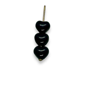 Czech glass tiny heart beads 50pc opaque jet black 6mm