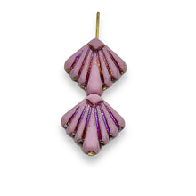 Load image into Gallery viewer, Czech glass Art Deco Diamond Fan Beads 10pc opaque pink sliperit 17mm
