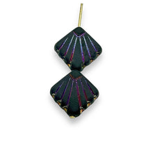 Load image into Gallery viewer, Czech glass Art Deco Diamond Fan Beads 10pc matte jet sliperit 17mm
