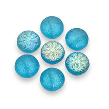 Load image into Gallery viewer, Czech glass snowflake coin beads 10pc frosted blue AB 12mm #1
