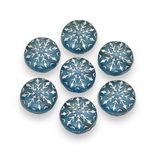 Load image into Gallery viewer, Czech glass snowflake coin beads 10pc frosted blue silver 12mm #1
