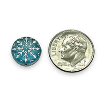 Load image into Gallery viewer, Czech glass snowflake coin beads 10pc frosted blue silver 12mm #1
