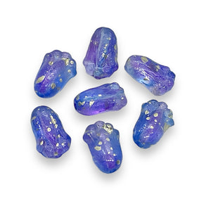 Czech glass tulip flower bud beads 20pc etched blue purple gold 12x8mm