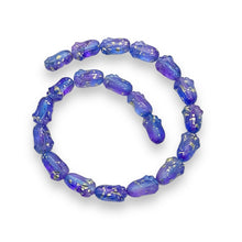 Load image into Gallery viewer, Czech glass tulip flower bud beads 20pc etched blue purple gold 12x8mm
