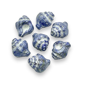 Czech glass conch seashell shell beads 8pc blue white 15x12mm