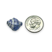 Load image into Gallery viewer, Czech glass conch seashell shell beads 8pc blue white 15x12mm
