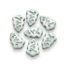 Load image into Gallery viewer, Czech glass Christmas tree beads 10pc white silver 17x12mm
