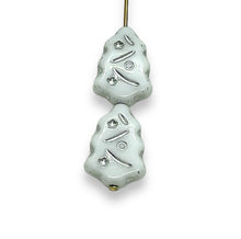 Load image into Gallery viewer, Czech glass Christmas tree beads 10pc white silver 17x12mm
