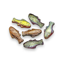 Load image into Gallery viewer, Czech glass XL fish beads 6pc crystal copper gold 24x11mm
