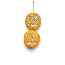 Load image into Gallery viewer, Czech glass voodoo zombie skull beads 6pc orange silver 16x13mm
