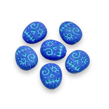 Load image into Gallery viewer, Czech glass voodoo zombie skull beads 6pc blue 16x13mm
