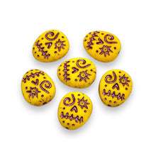 Load image into Gallery viewer, Czech glass voodoo zombie skull beads 6pc yellow pink 16x13mm
