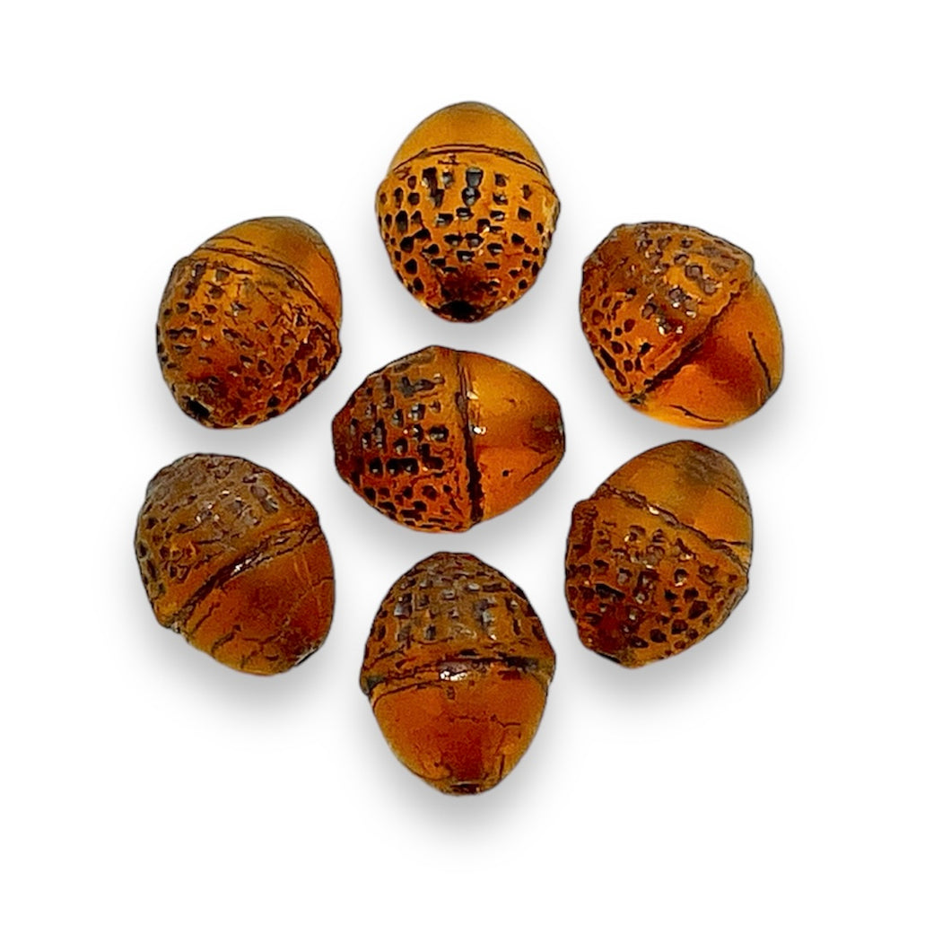 Czech glass Fall acorn beads 8pc matte brown 12x10mm