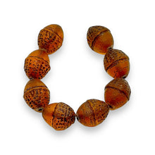 Load image into Gallery viewer, Czech glass Fall acorn beads 8pc matte brown 12x10mm
