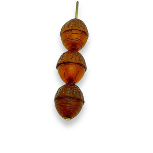 Czech glass Fall acorn beads 8pc matte brown 12x10mm