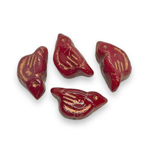 Load image into Gallery viewer, Czech glass large bird beads 4pc red copper 22x11mm
