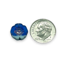 Load image into Gallery viewer, Czech glass hibiscus flower beads 12pc ocean blue bronze 12mm
