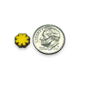 Czech glass table cut daisy flower beads 25pc yellow picasso 9mm