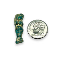 Load image into Gallery viewer, Czech glass mermaid beads 4pc teal gold wash 25mm
