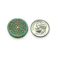 Load image into Gallery viewer, Czech glass flower of life coin beads 6pc turquoise picasso 18mm

