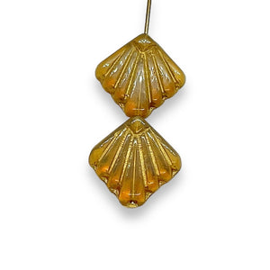 Czech glass Art Deco Diamond Fan Beads 10pc opaline caramel gold 17mm