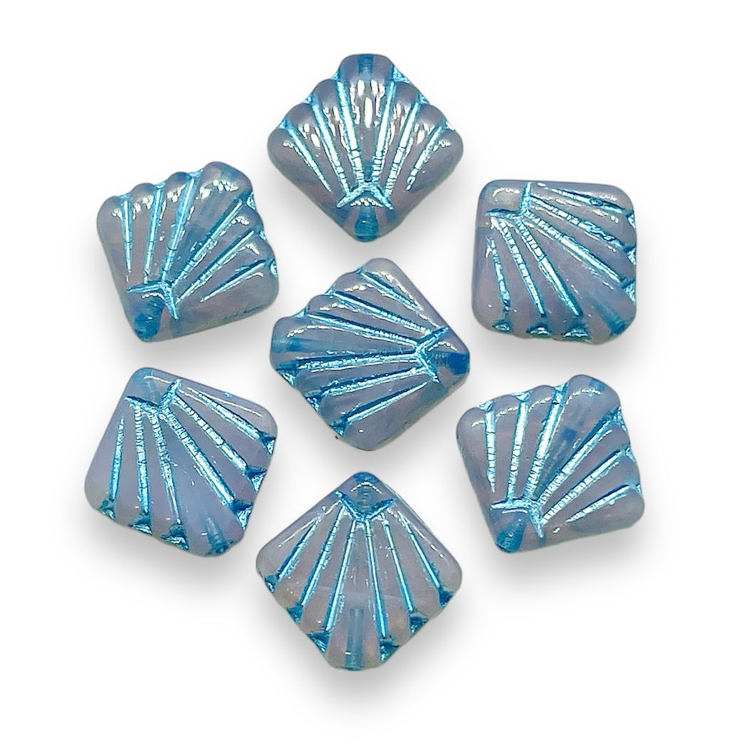 Czech glass Art Deco Diamond Fan Beads 10pc opaline pink blue 17mm