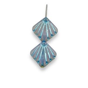 Czech glass Art Deco Diamond Fan Beads 10pc opaline pink blue 17mm