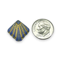 Load image into Gallery viewer, Czech glass Art Deco Diamond Fan Beads 10pc frosted blue gold 17mm
