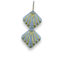 Load image into Gallery viewer, Czech glass Art Deco Diamond Fan Beads 10pc opaline blue gold inlay 17mm
