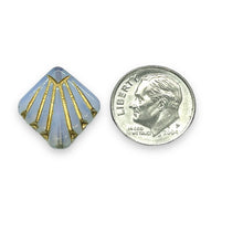Load image into Gallery viewer, Czech glass Art Deco Diamond Fan Beads 10pc opaline blue gold inlay 17mm
