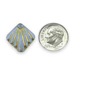 Czech glass Art Deco Diamond Fan Beads 10pc opaline blue gold inlay 17mm