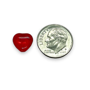 Czech glass heart beads 25pc translucent red AB 10mm #3