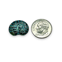 Load image into Gallery viewer, Czech glass nautilus seashell ammonite beads 10pc jet travertine blue 17mm
