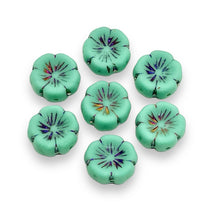 Load image into Gallery viewer, Czech glass hibiscus flower beads 10pc turquoise sliperit 14mm
