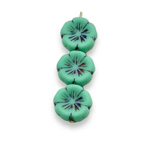 Load image into Gallery viewer, Czech glass hibiscus flower beads 10pc turquoise sliperit 14mm
