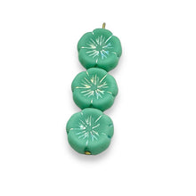 Load image into Gallery viewer, Czech glass hibiscus flower beads 10pc matte turquoise AB 14mm
