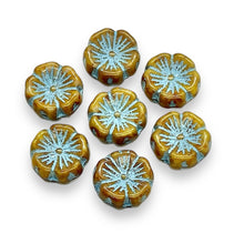 Load image into Gallery viewer, Czech glass hibiscus flower beads 10pc orange honey blue 14mm
