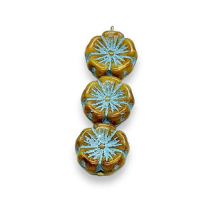 Czech glass hibiscus flower beads 10pc orange honey blue 14mm