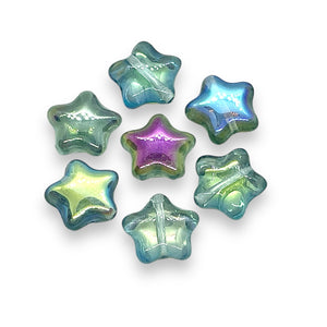 Czech glass star beads 20pc blue green AB 12mm