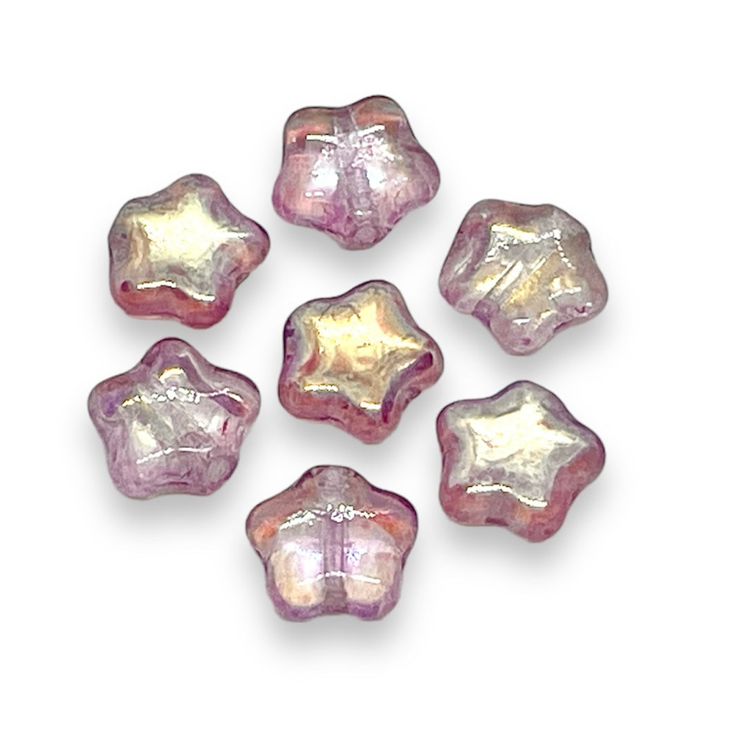 Czech glass star beads 30pc purple pink AB 8mm