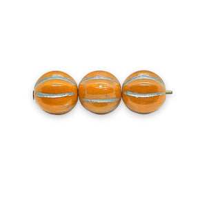 Czech glass melon beads 25pcs pumpkin orange silver 8mm