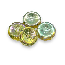 Load image into Gallery viewer, Czech glass XL hibiscus flower focal beads 4pc yellow ABx2 20mm
