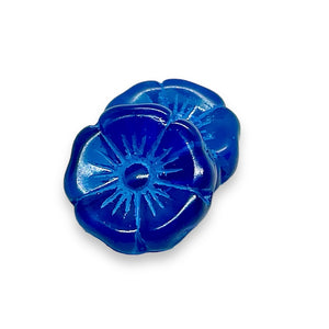 Czech glass XL hibiscus flower focal beads 4pc blue turquoise 20mm
