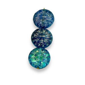 Czech glass dahlia flower beads 10pc blue green 14mm