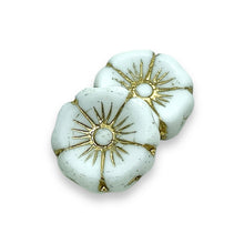 Load image into Gallery viewer, Czech glass XL hibiscus flower focal beads 4pc white gold 20mm
